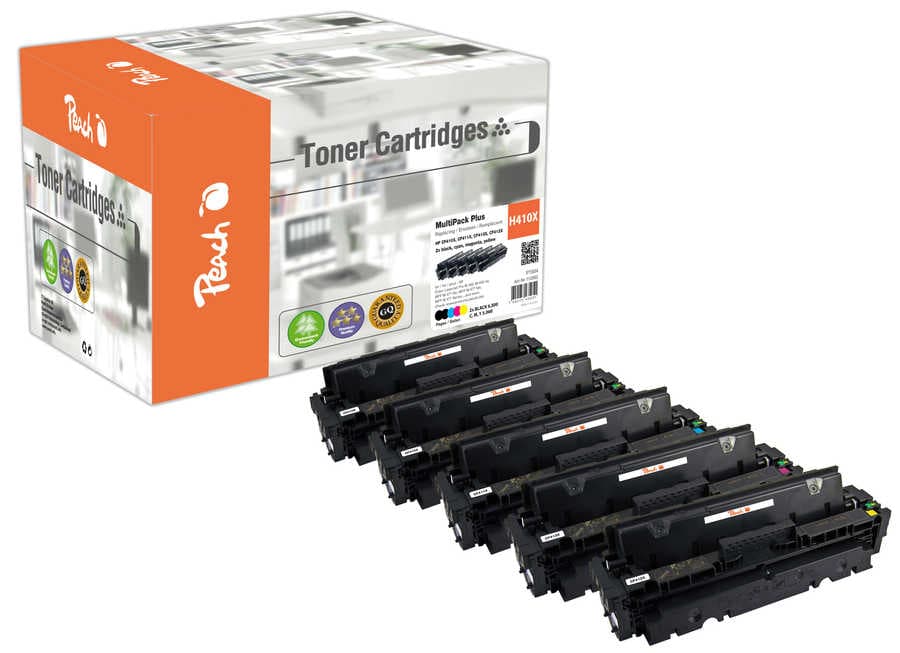 Peach HP 410 X 5 Toner XL (2*bk, c/m/y) ersetzt HP No. 410X, CF410X*2, CF411X, CF412X, CF413X für z.B. HP Color LaserJet Pro MFP M 477 fnw