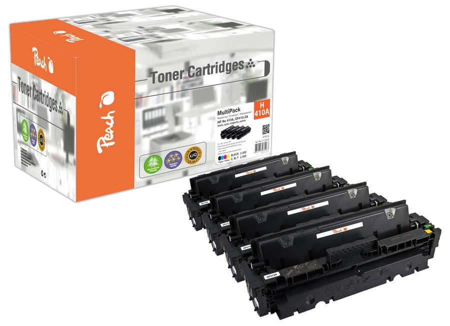 Peach HP 410 A 4 Toner (bk, c/m/y) ersetzt HP No. 410A, CF410A, CF411A, CF412A, CF413A für z.B. HP Color LaserJet Pro MFP M 477 fnw
