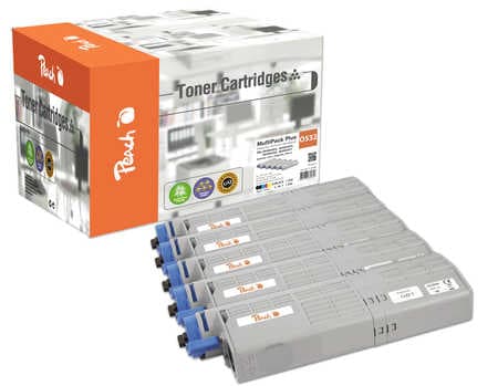 Peach O4648/49 5 Toner (2*bk, c/m/y) ersetzt OKI 46490404, 46490403, 46490402, 46490401 für z.B. OKI C 532 DN, OKI C 542 DN, OKI MC 563 DN