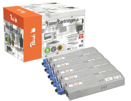 Peach O4648/49 5 Toner XL (2*bk, c/m/y) ersetzt OKI 46490608, 46490607, 46490606, 46490605 für z.B. OKI C 532 DN, OKI C 542 DN, OKI MC 563 DN