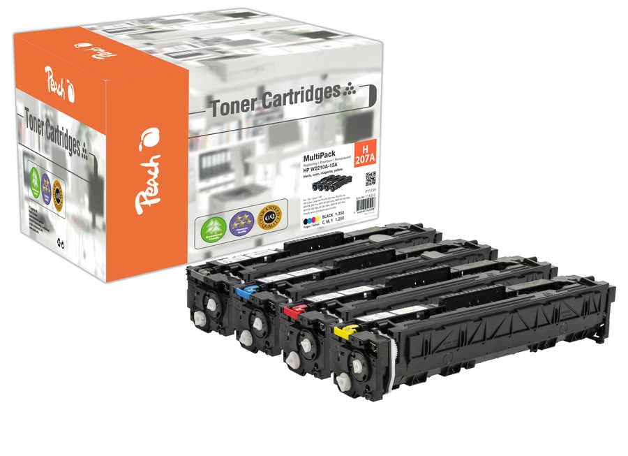 Peach HP 207 A 4 Toner (bk, c/m/y) ersetzt HP No. 207A, W2210A, W2211A, W2212A, W2213A für z.B. HP Color LaserJet Pro MFP M 283 fdw