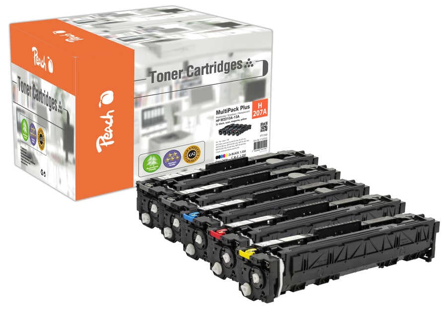 Peach HP 207 A 5 Toner (2xbk, c/m/y) ersetzt HP No. 207A, W2210A*2, W2211A, W2212A, W2213A für z.B. HP Color LaserJet Pro MFP M 283 fdw