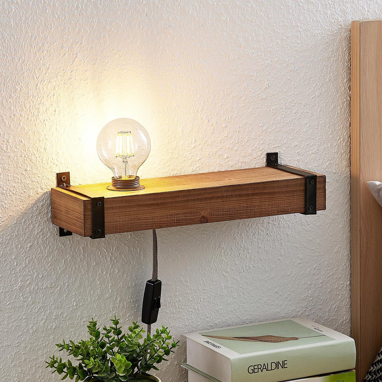 Sverina Wandleuchte Brown/Black - Lindby - Wohnzimmer - Landhaus / Rustikal - Holz - Einflammig