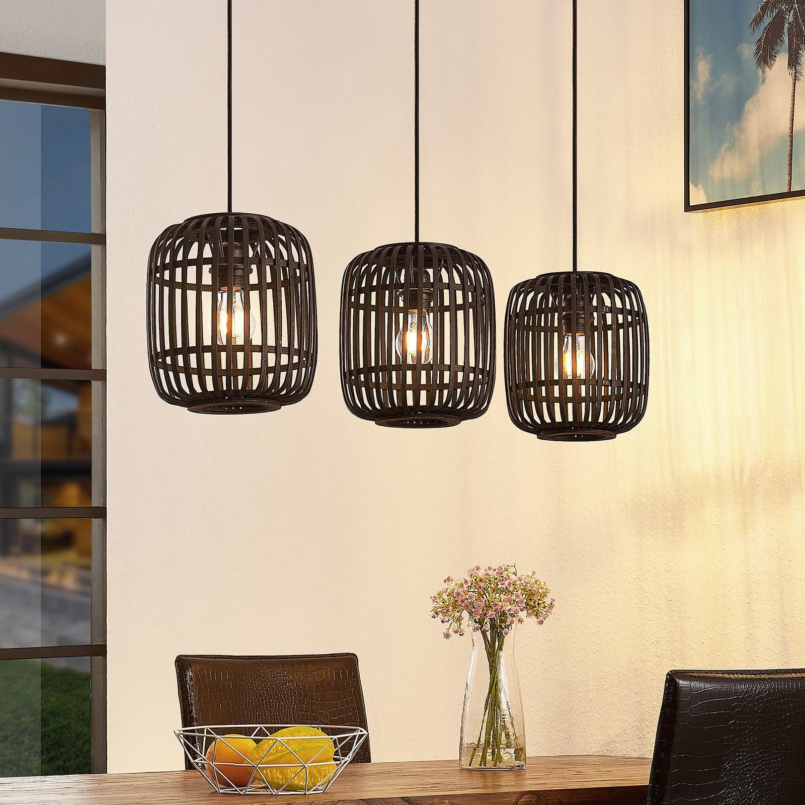Canyana 3 Pendelleuchte Black - Lindby - Wohnzimmer - Landhaus / Rustikal - Holz - Mehrflammig