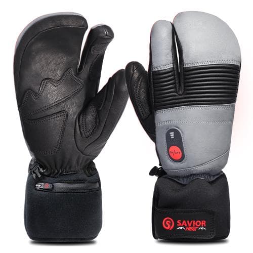 Savior Beheizbarer Faust Leder Handschuh SHGS03 - grau