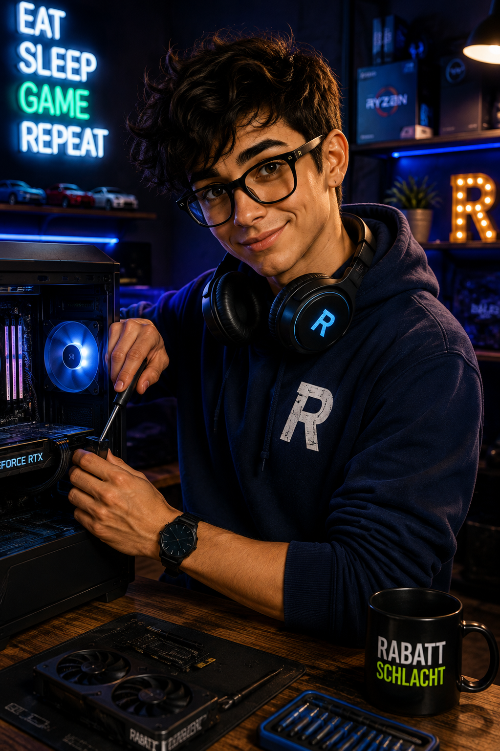 Röbi beim Zusammenbauen seines Gaming-PCs